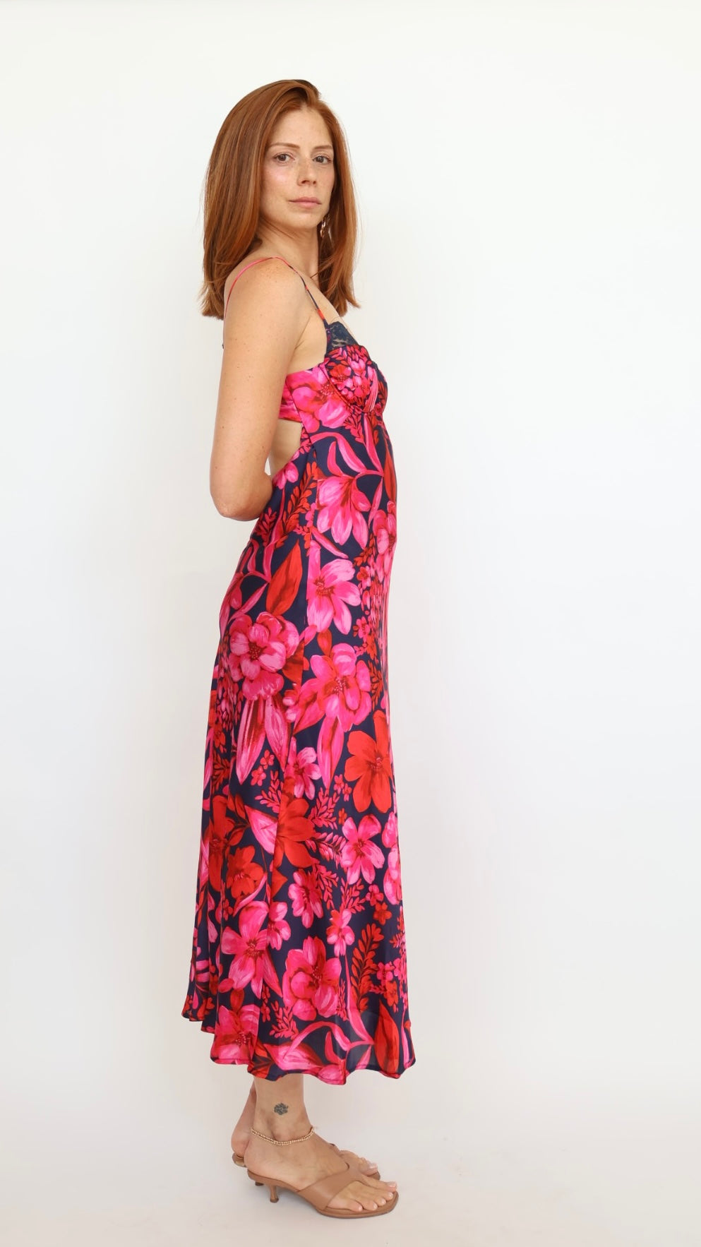 Floral Glam Satin Slip Dress