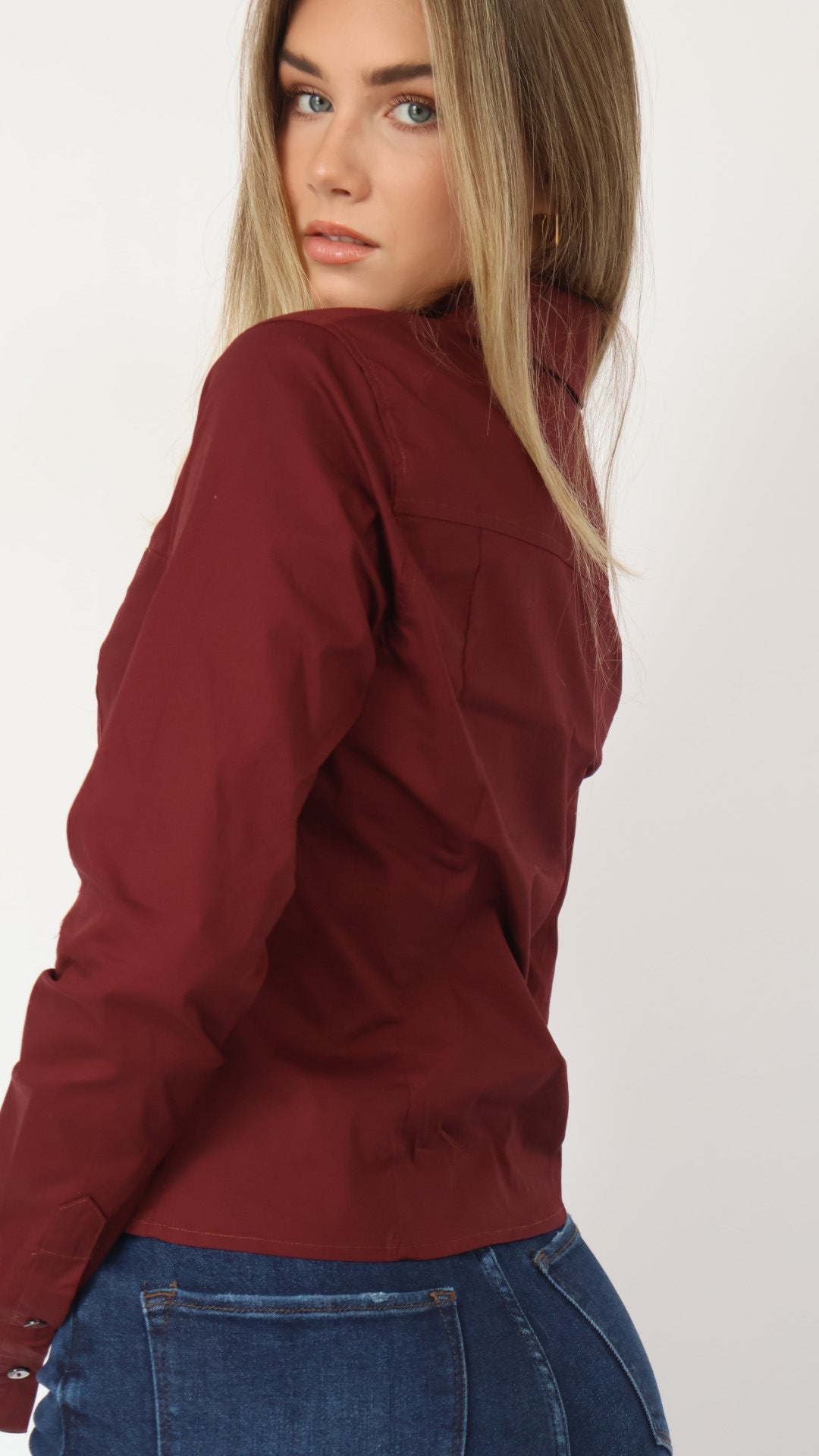 Fitted Poplin Long Sleeve Top
