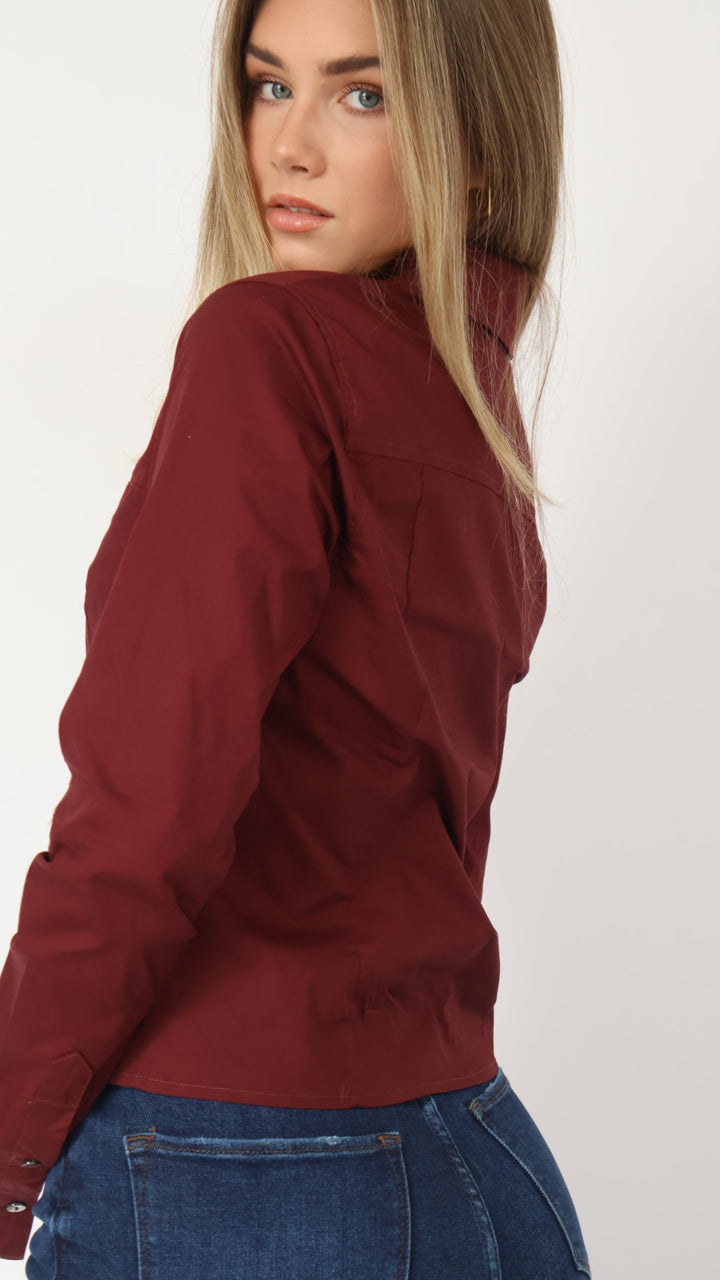 Fitted Poplin Long Sleeve Top