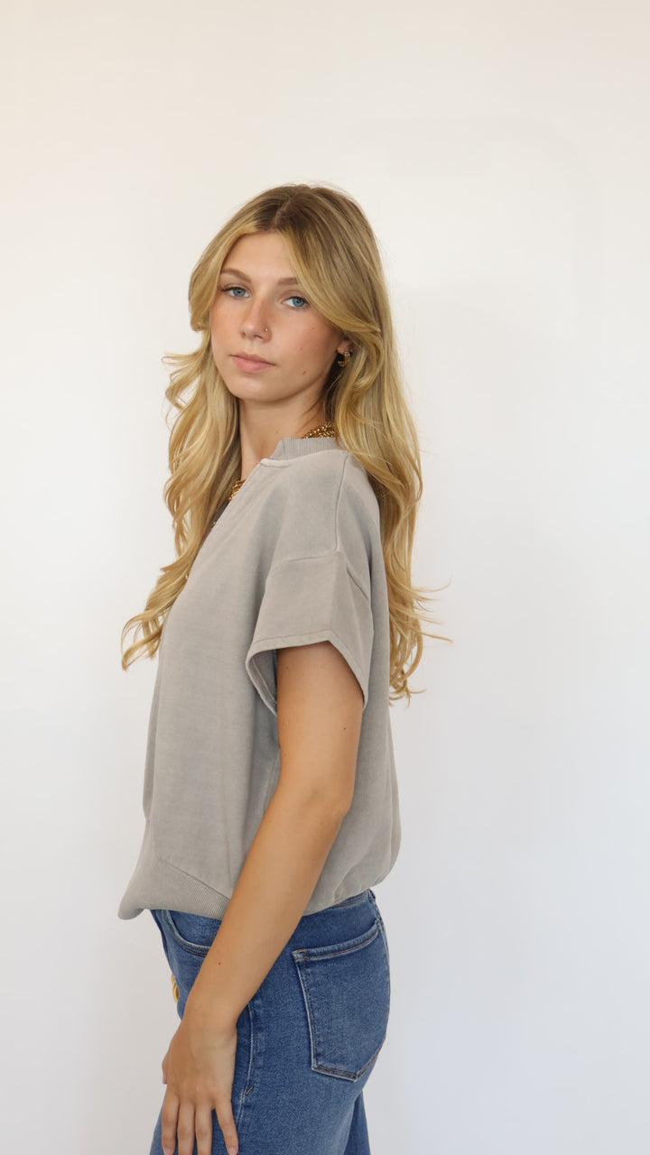 Elan Cap Sleeve V Neck Sweatshirt