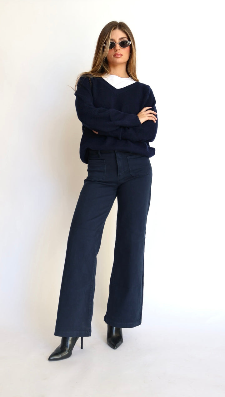 Just Black Denim: Patch Pocket Wide Leg Jeans Navy