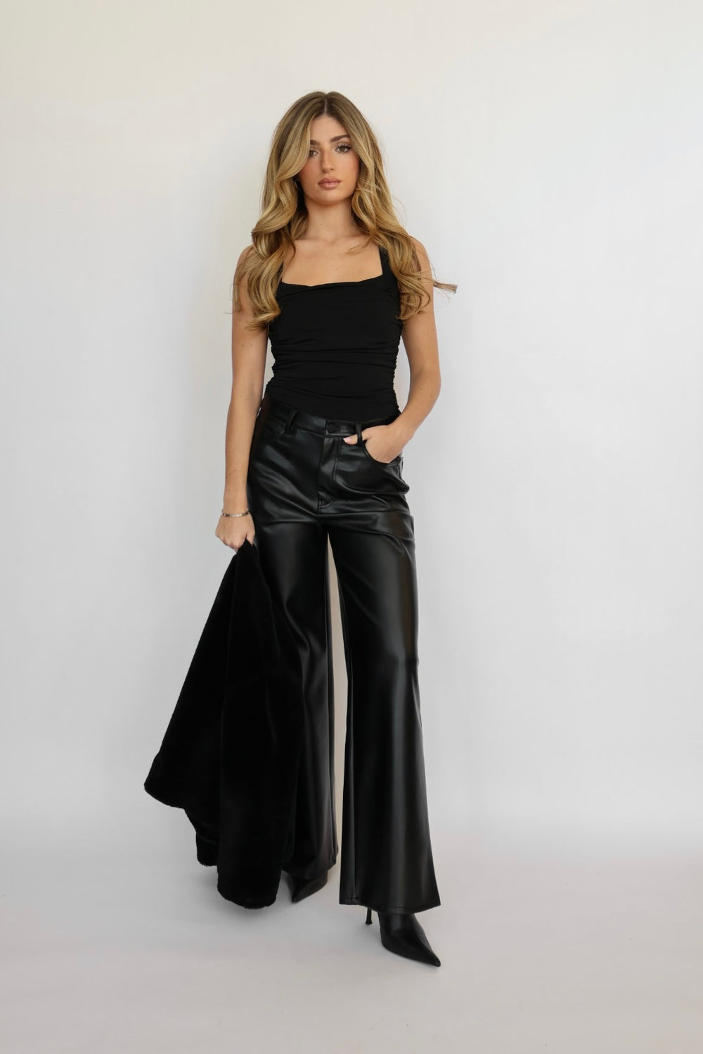 ASTR Voncile Bodysuit Ruched Square Neck Bodysuit