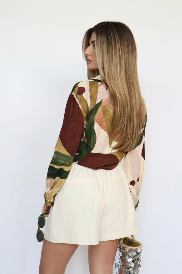 Tie Front Printed Blouse