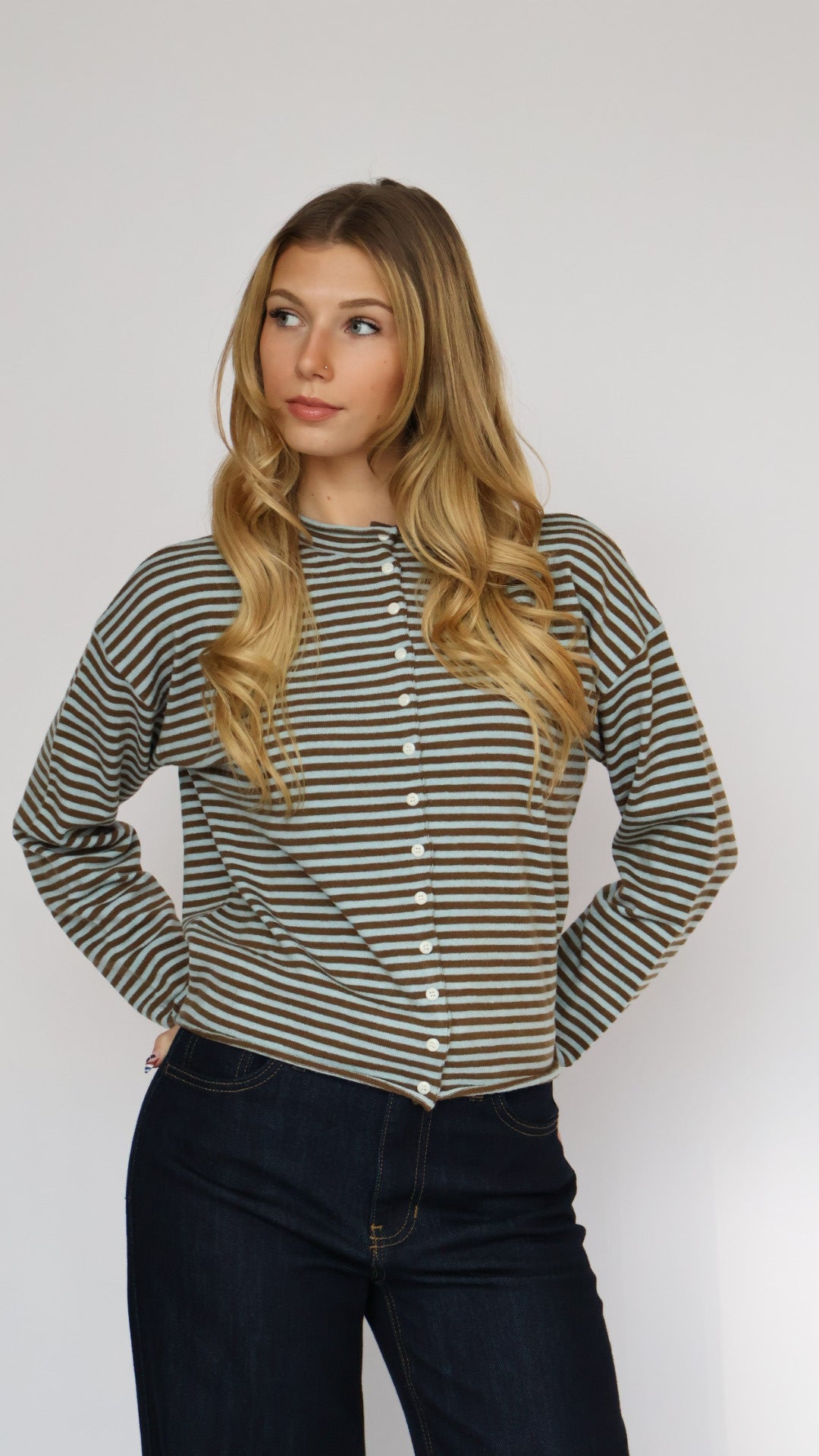 Striped Button-Up Cardigan
