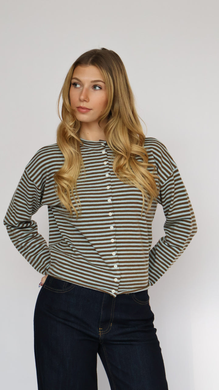 Striped Button-Up Cardigan