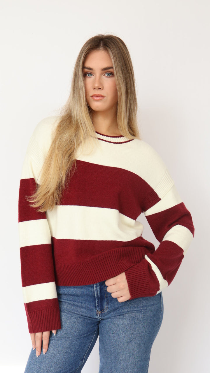 Thread & Supply Tabitha Burgundy Stripe Sweater
