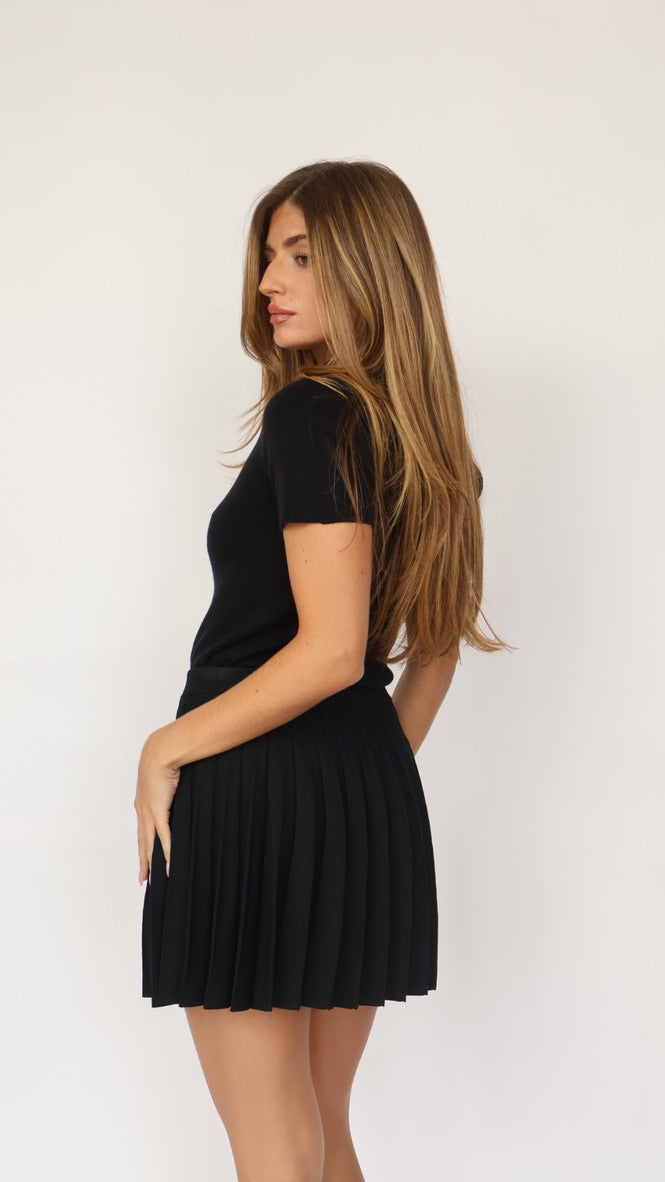 Pleated Knit Mini Skirt