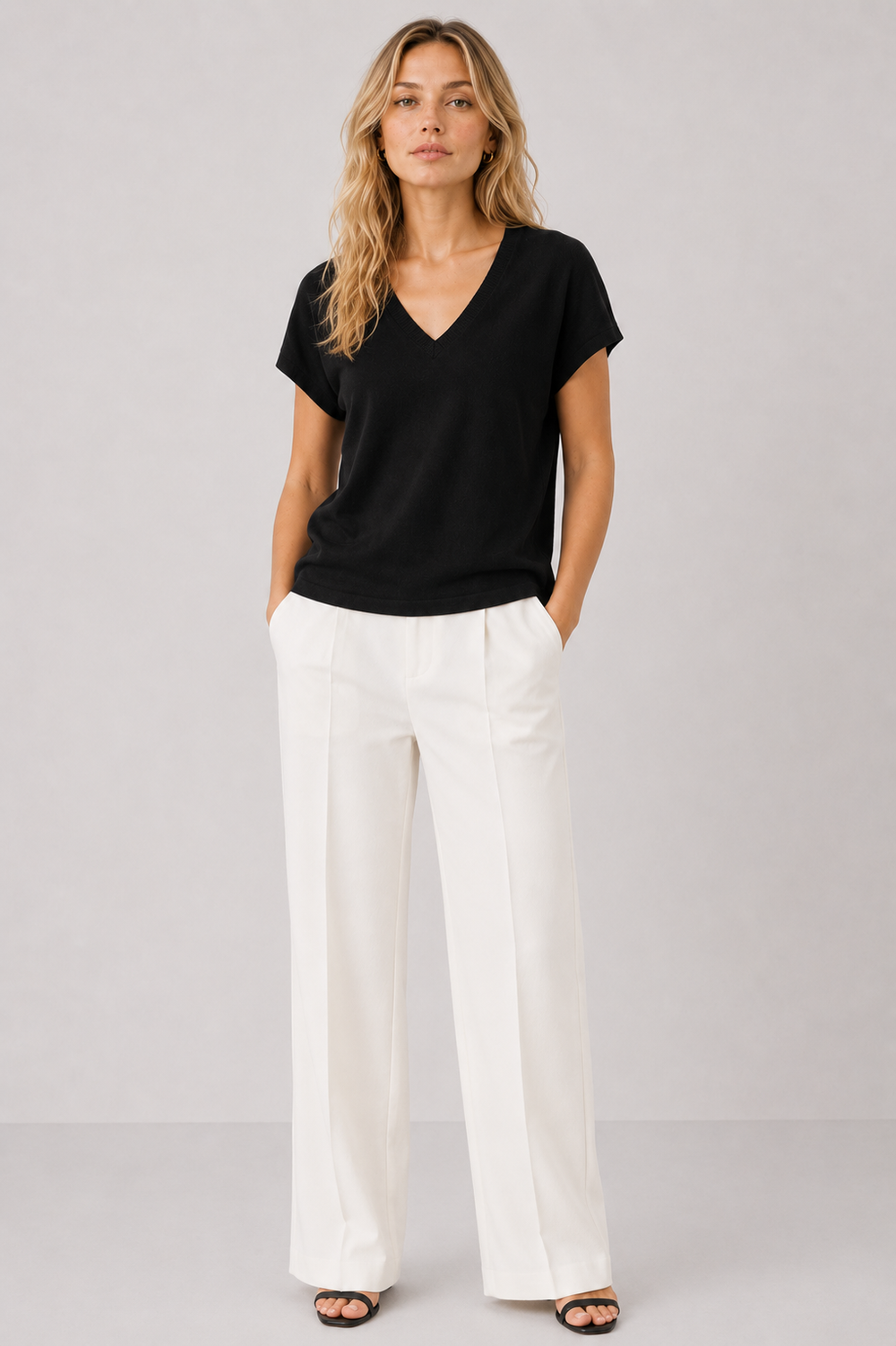 V Neck Short Sleeve Sweater