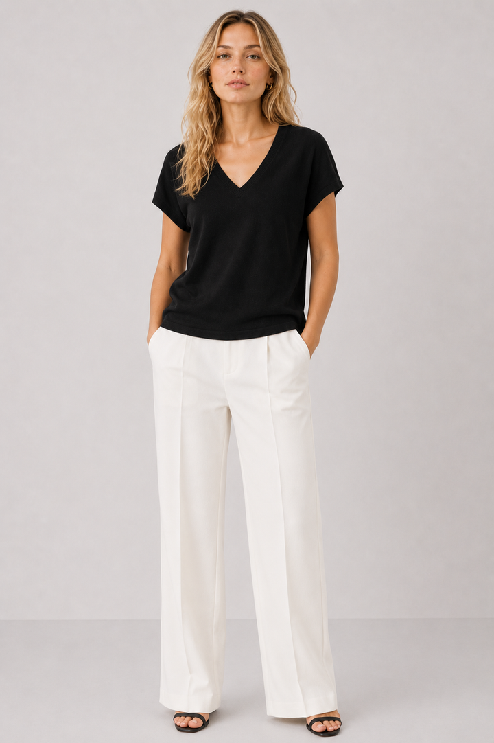V Neck Short Sleeve Sweater