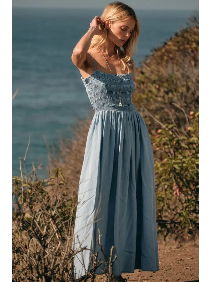 Pre Order Chambray Smocked Top Midi Dress