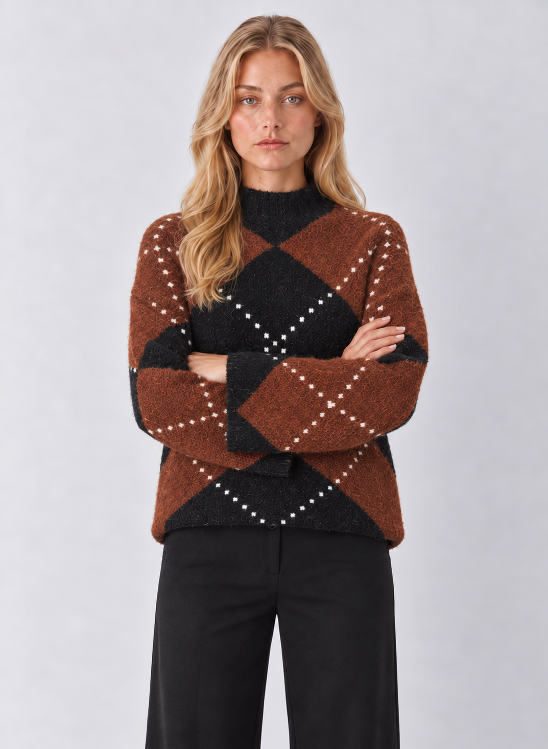 Habitual Argyle Mock Neck Sweater