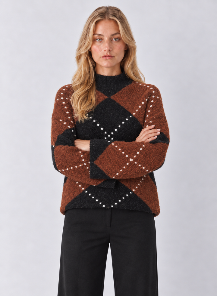 Habitual Argyle Mock Neck Sweater