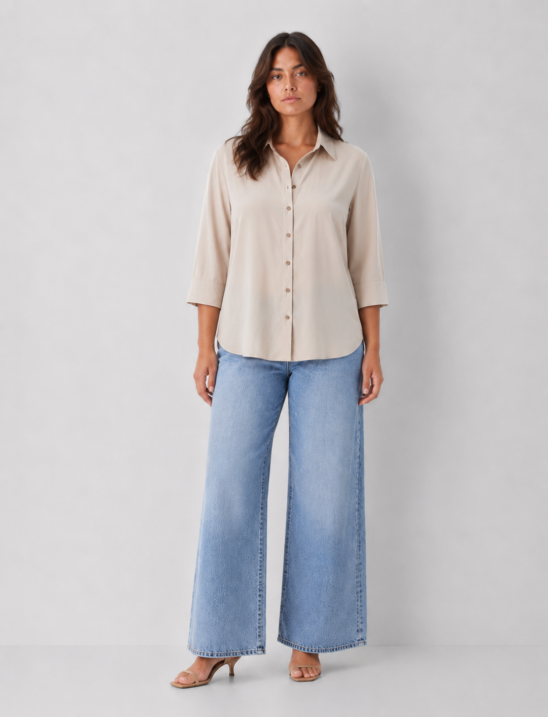 3/4 Sleeve Button Down Shirt