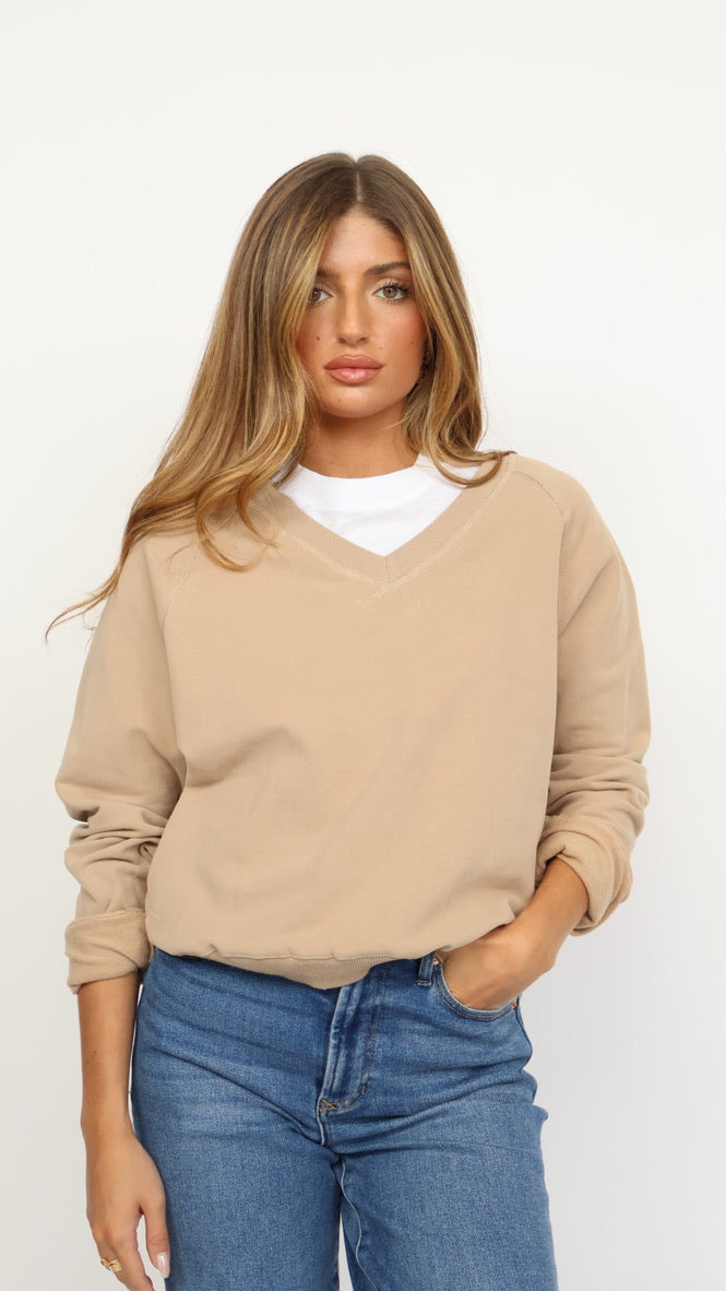 V Neck Cotton Sweatshirt