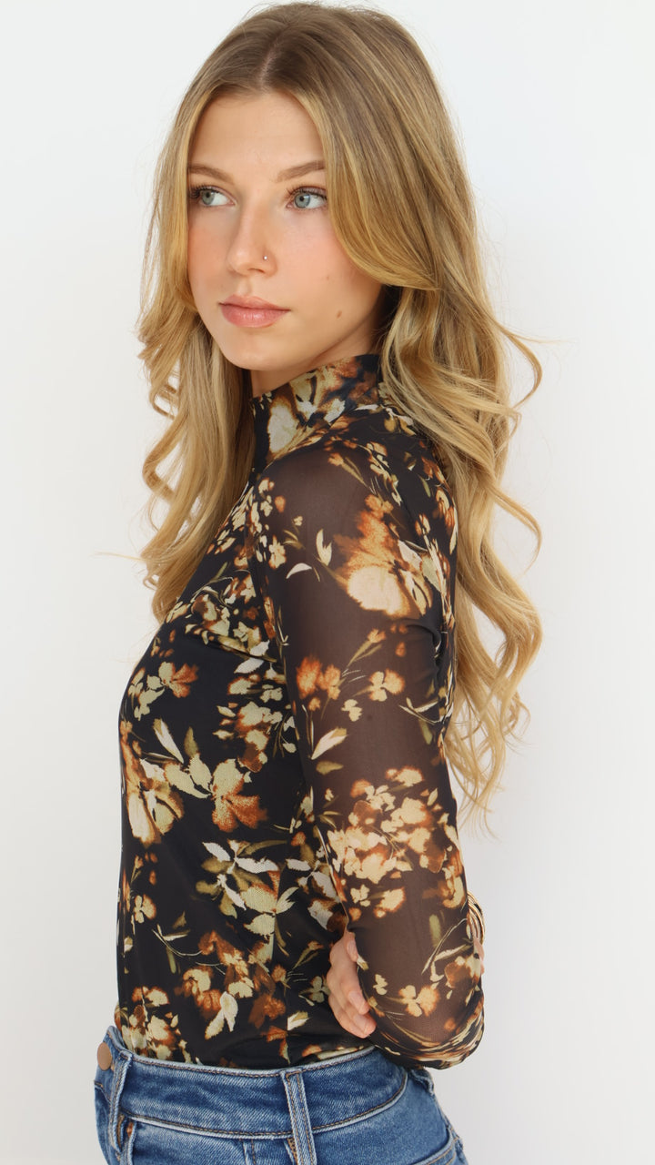 Lost + Wander Moonlit Meadow Mesh Floral Print Top