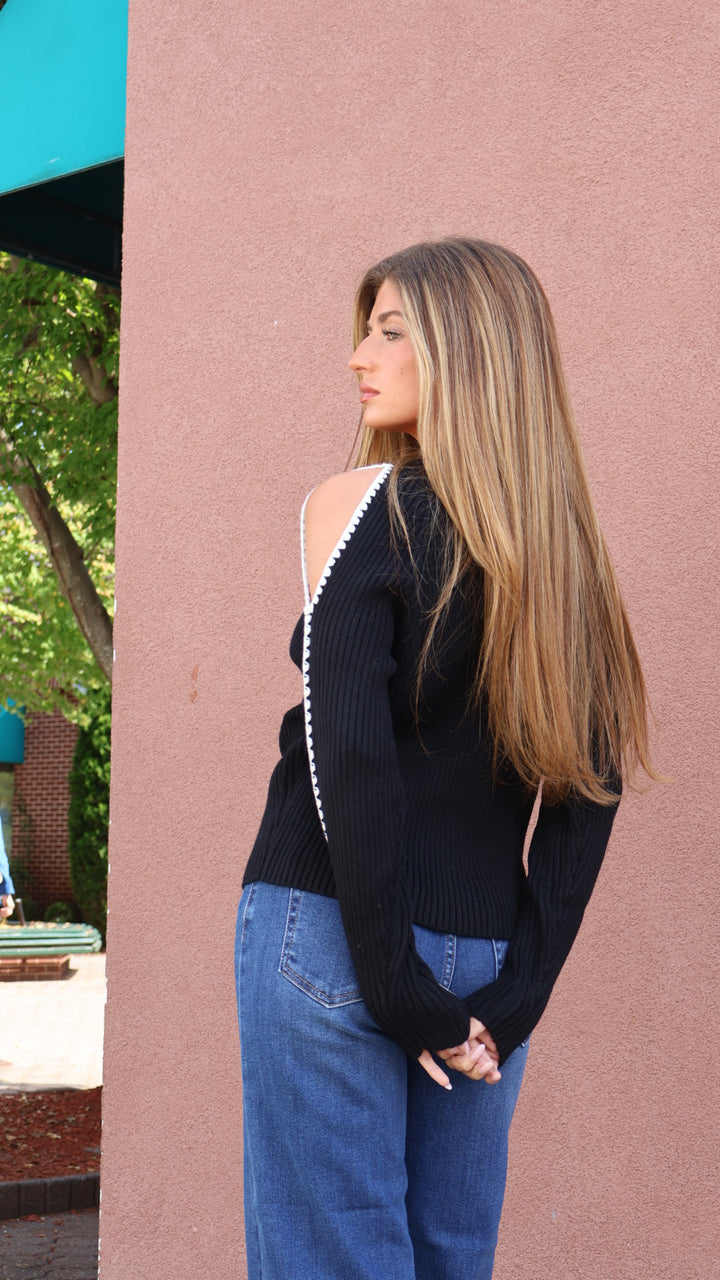 Elan Solid Cold Shoulder Sweater
