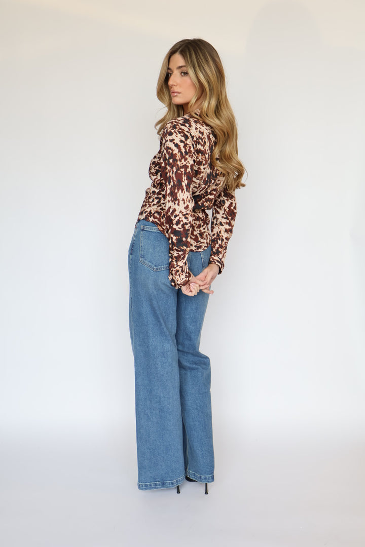 Button Front Ruched Blouse