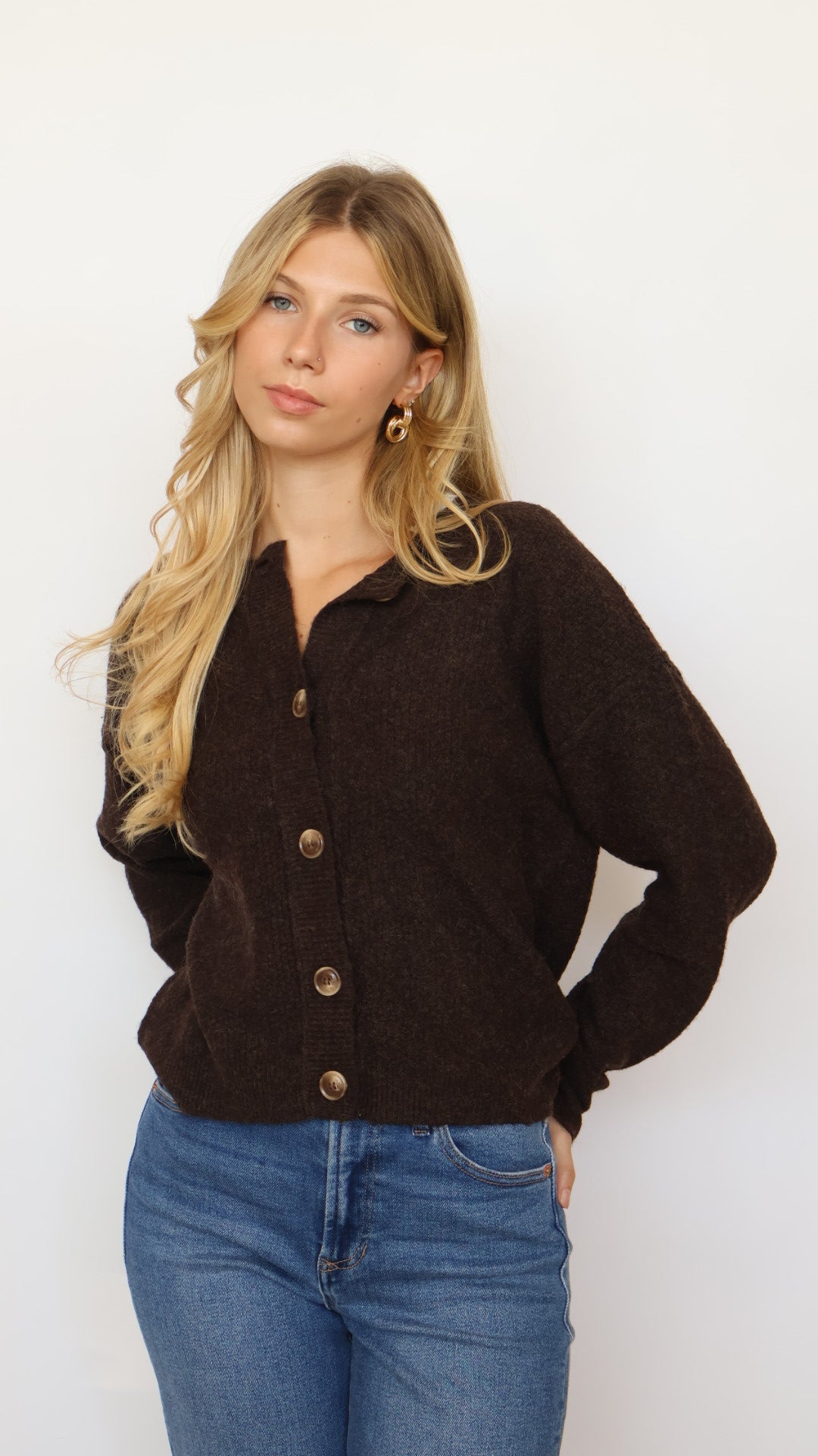Textured Knit Crew Neck Cardigan