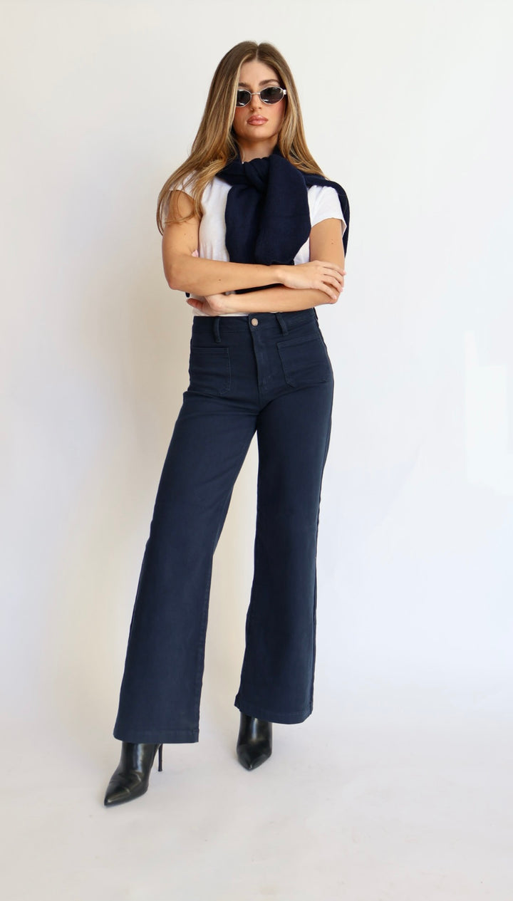 Just Black Denim: Patch Pocket Wide Leg Jeans Navy