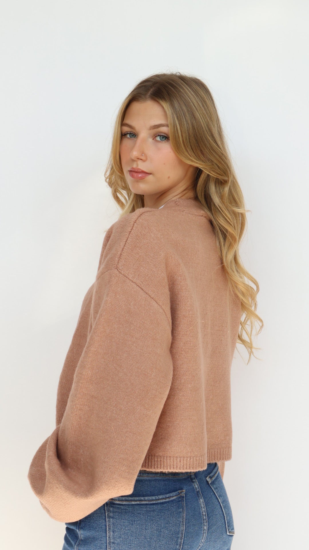 Open Front Crop Cardigan Sweater