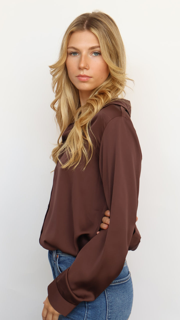 Classic Satin Button Down Blouse