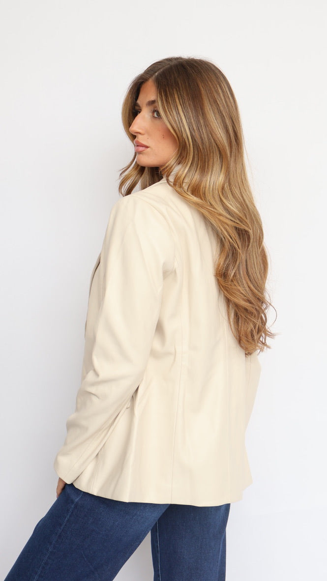 Vegan Leather Open Blazer