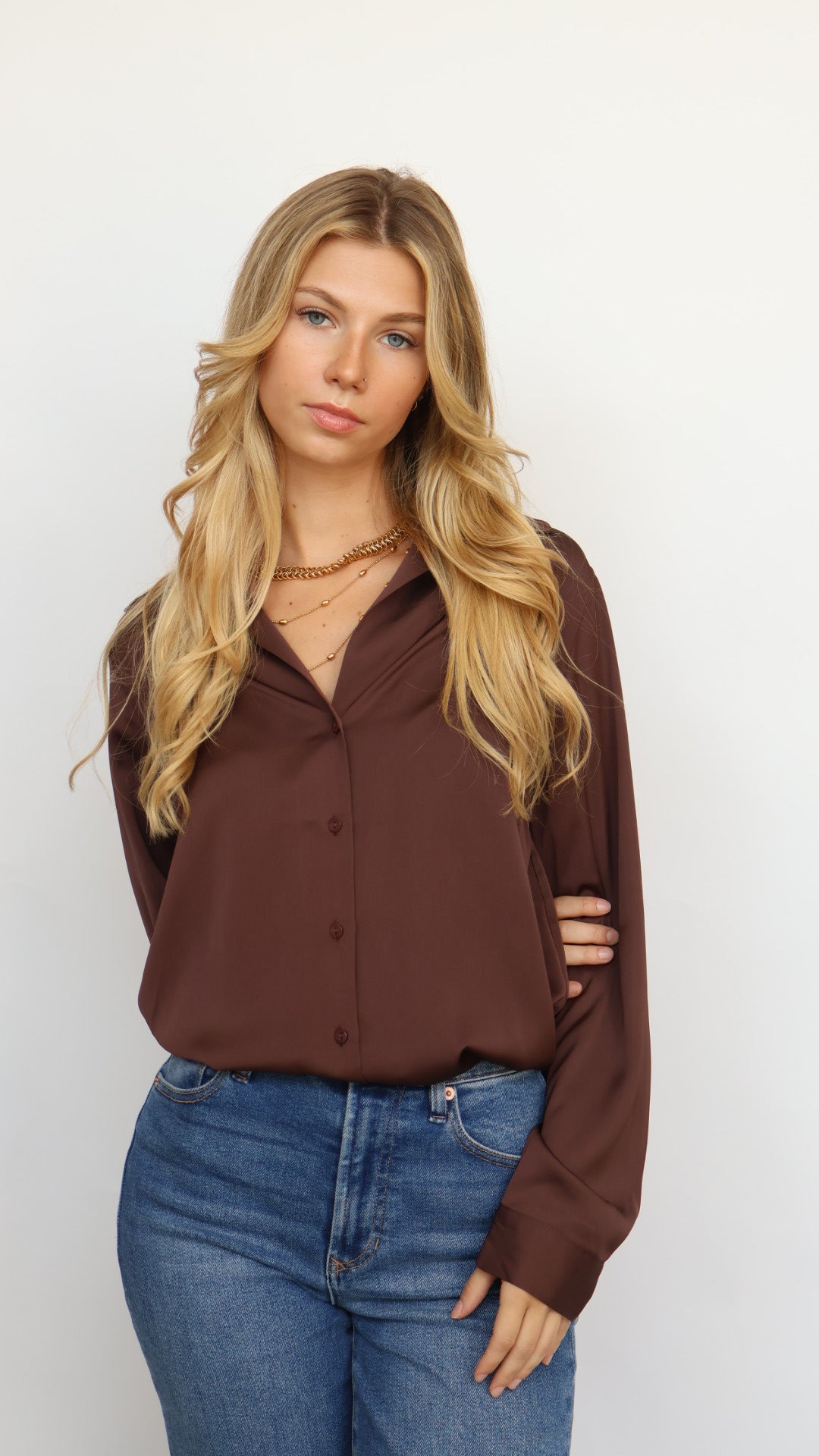 Classic Satin Button Down Blouse