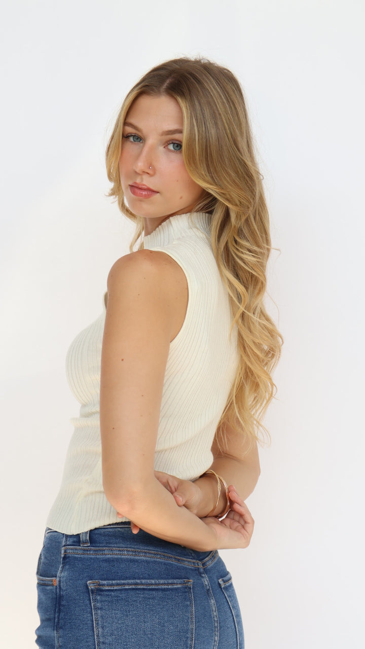 Ribbed Knit Mock Neck Top