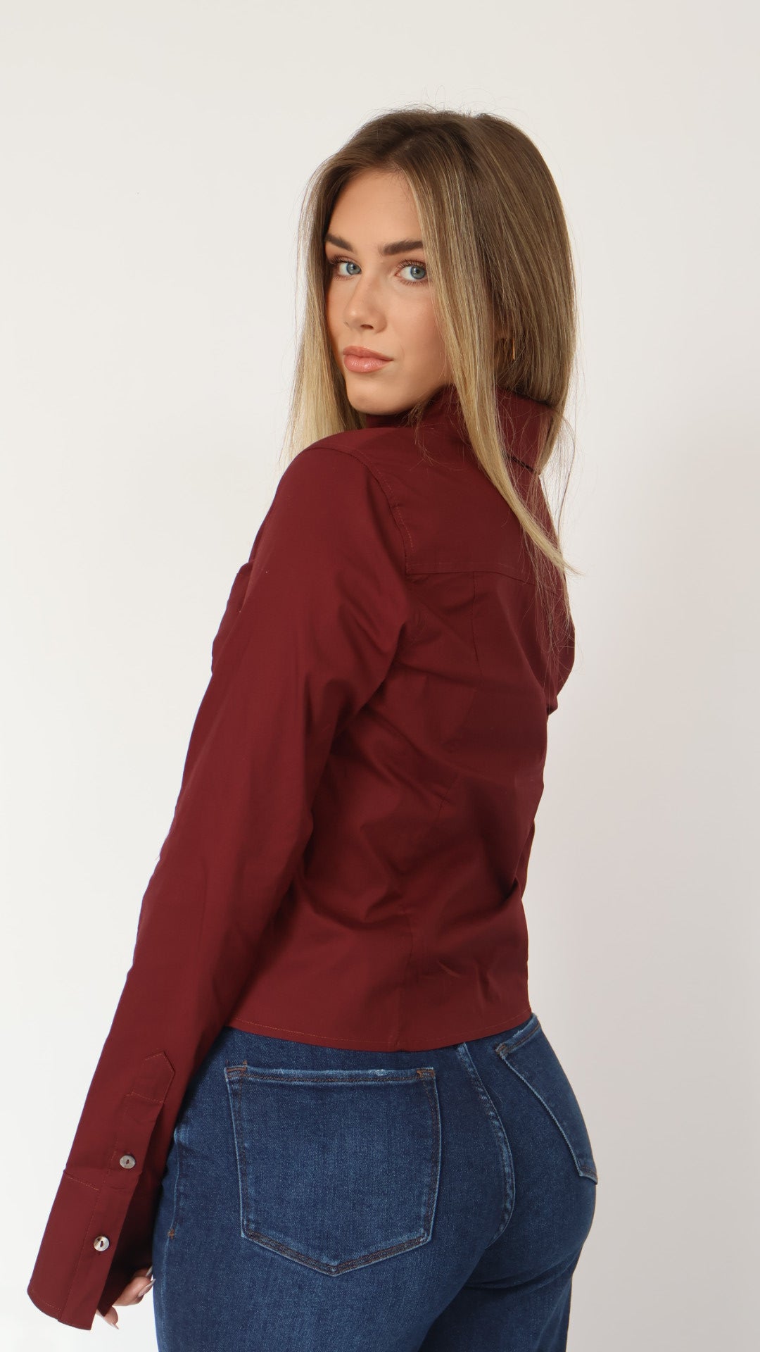 Fitted Poplin Long Sleeve Top