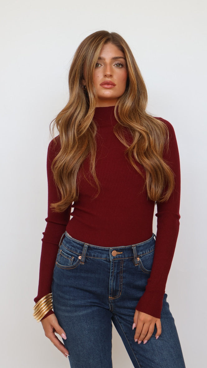 Ribbed Mock Neck Long Sleeve Top