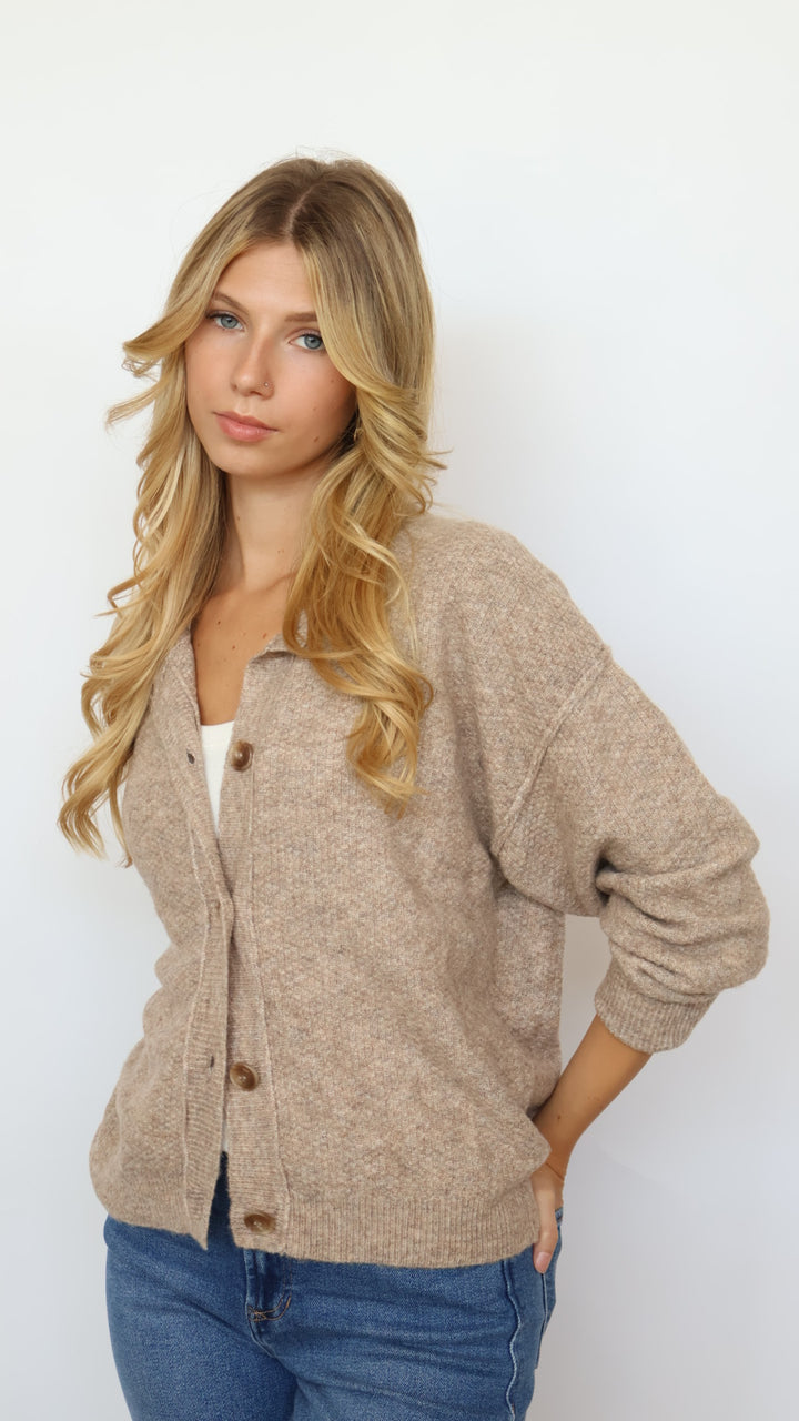Textured Knit Crew Neck Cardigan
