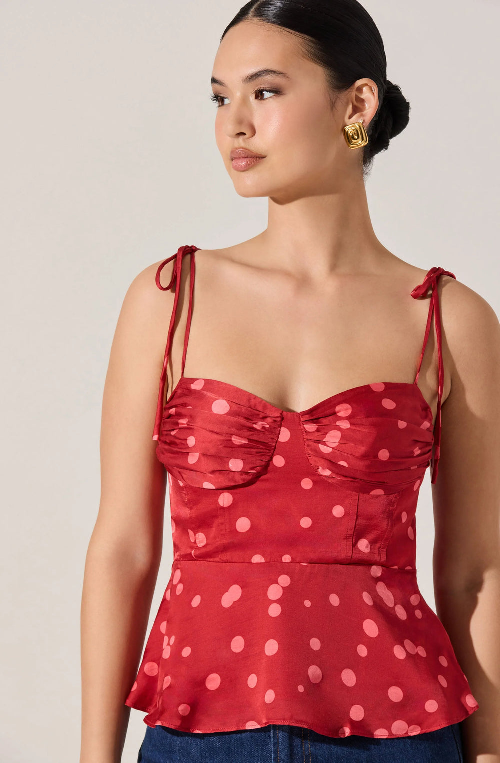 ASTR Selina Top Polka Dot Bustier Peplum Top