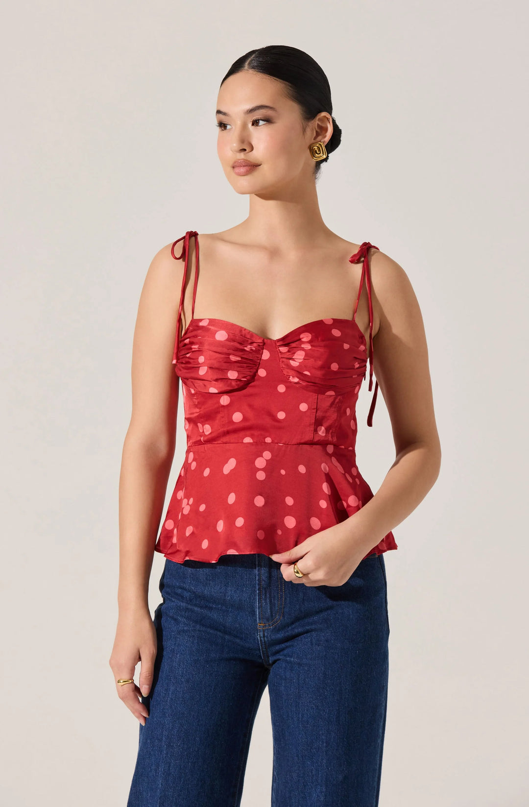 ASTR Selina Top Polka Dot Bustier Peplum Top