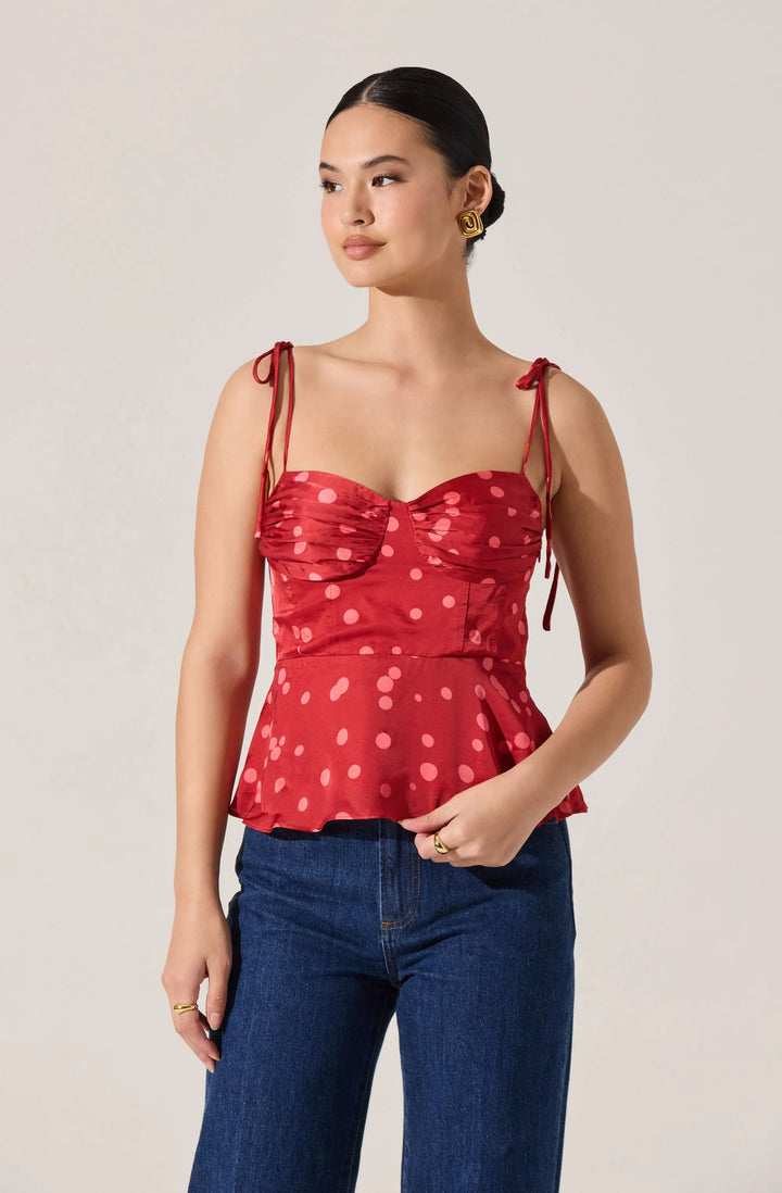 ASTR Selina Top Polka Dot Bustier Peplum Top