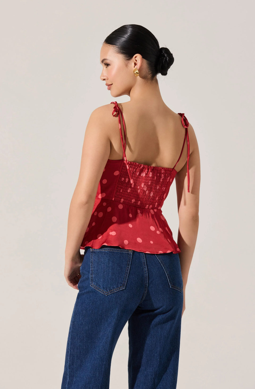 ASTR Selina Top Polka Dot Bustier Peplum Top