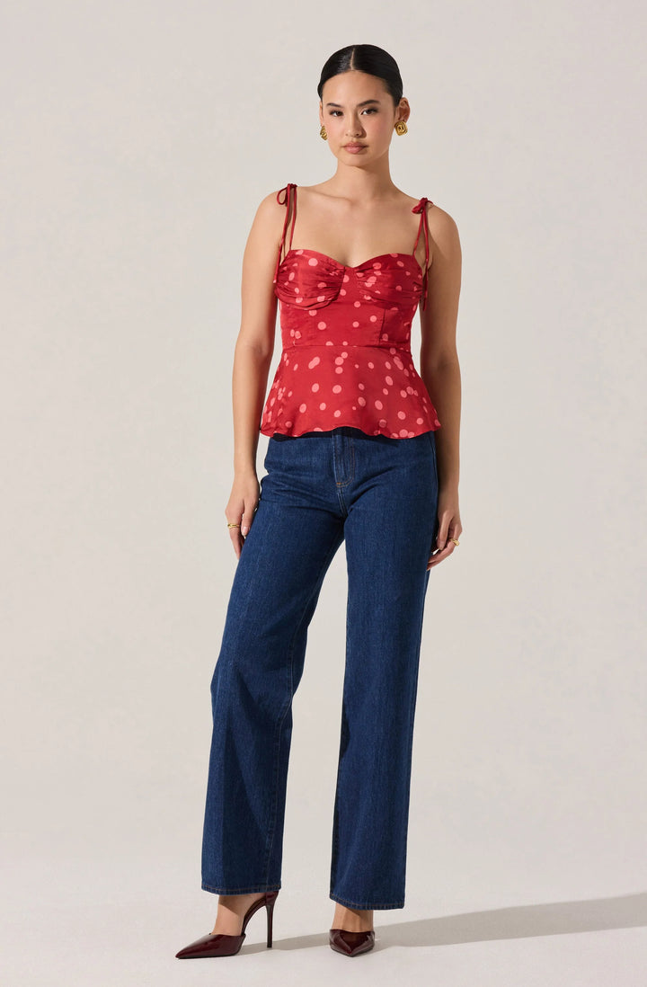 ASTR Selina Top Polka Dot Bustier Peplum Top