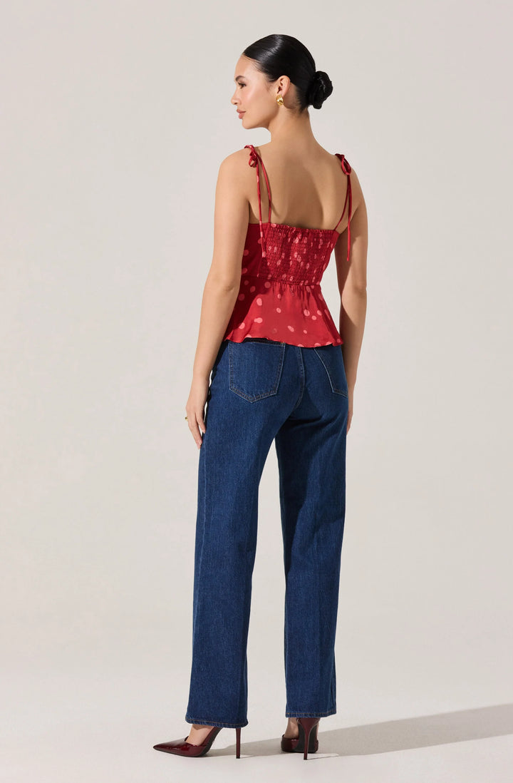 ASTR Selina Top Polka Dot Bustier Peplum Top
