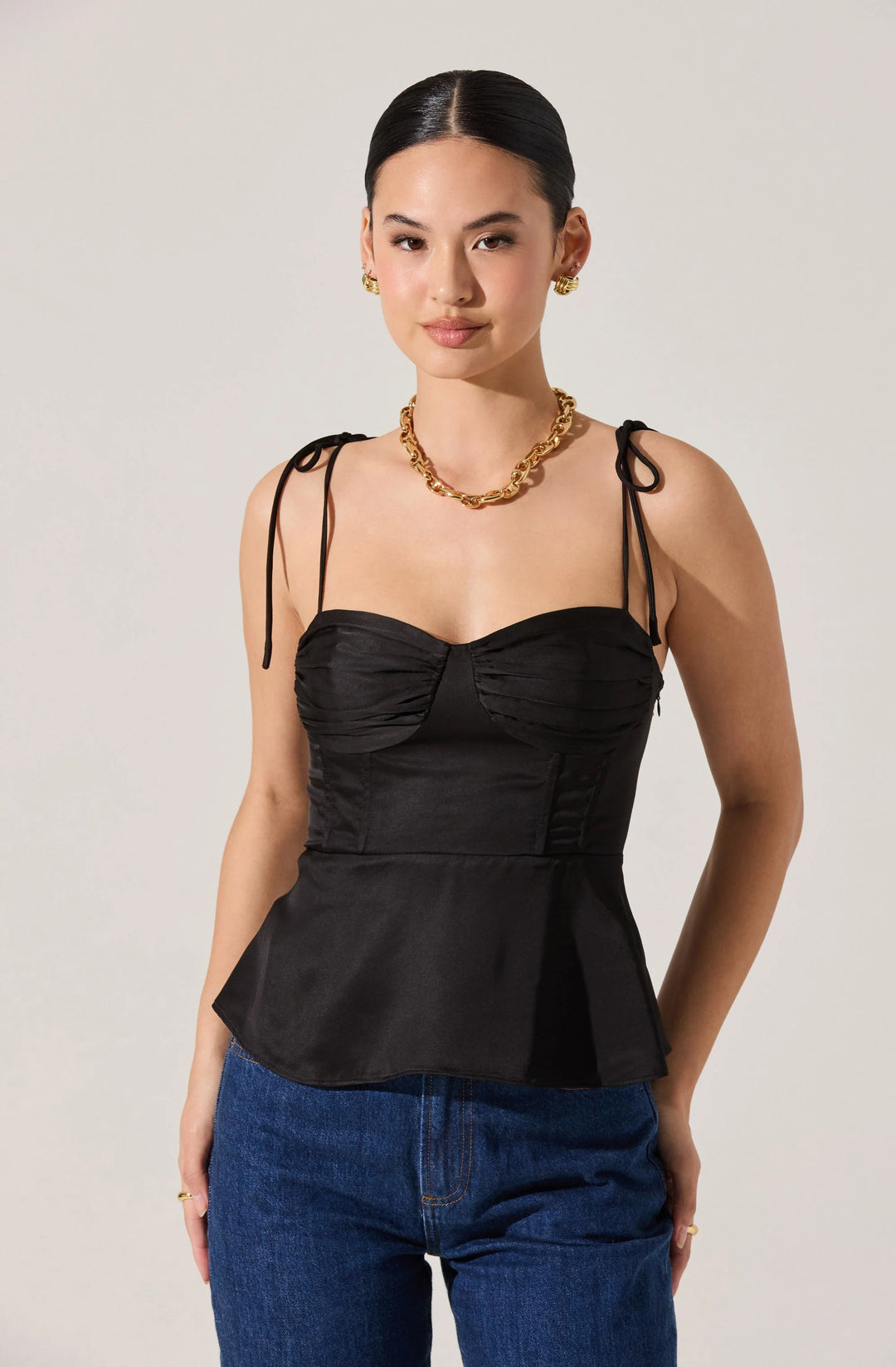 ASTR Selina Top Solid Bustier Peplum Dress Top