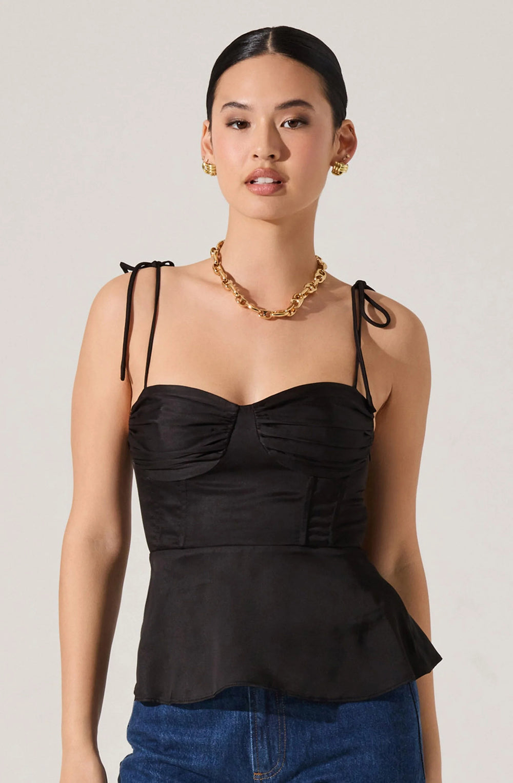 ASTR Selina Top Solid Bustier Peplum Dress Top
