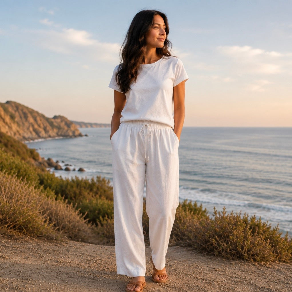 Linen Blend Drawstring Pants