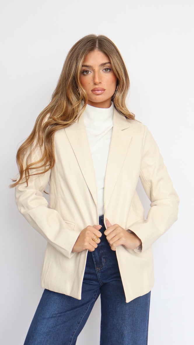 Vegan Leather Open Blazer