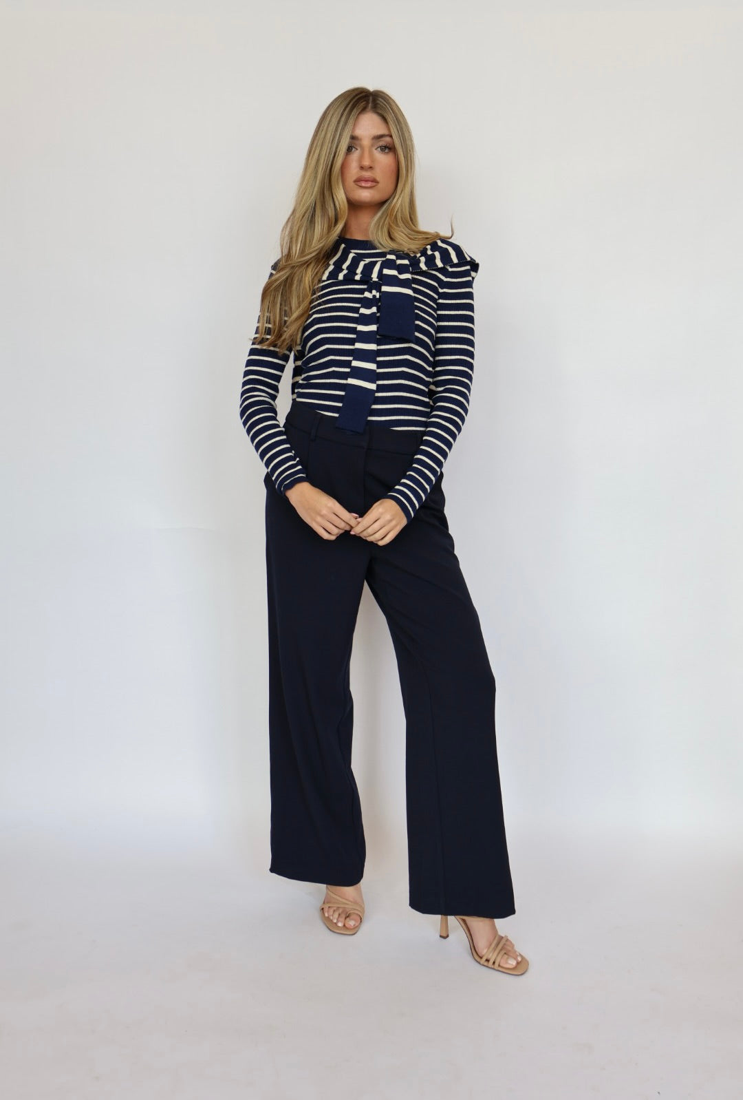 Stripe Long Sleeve Top with Cardigan