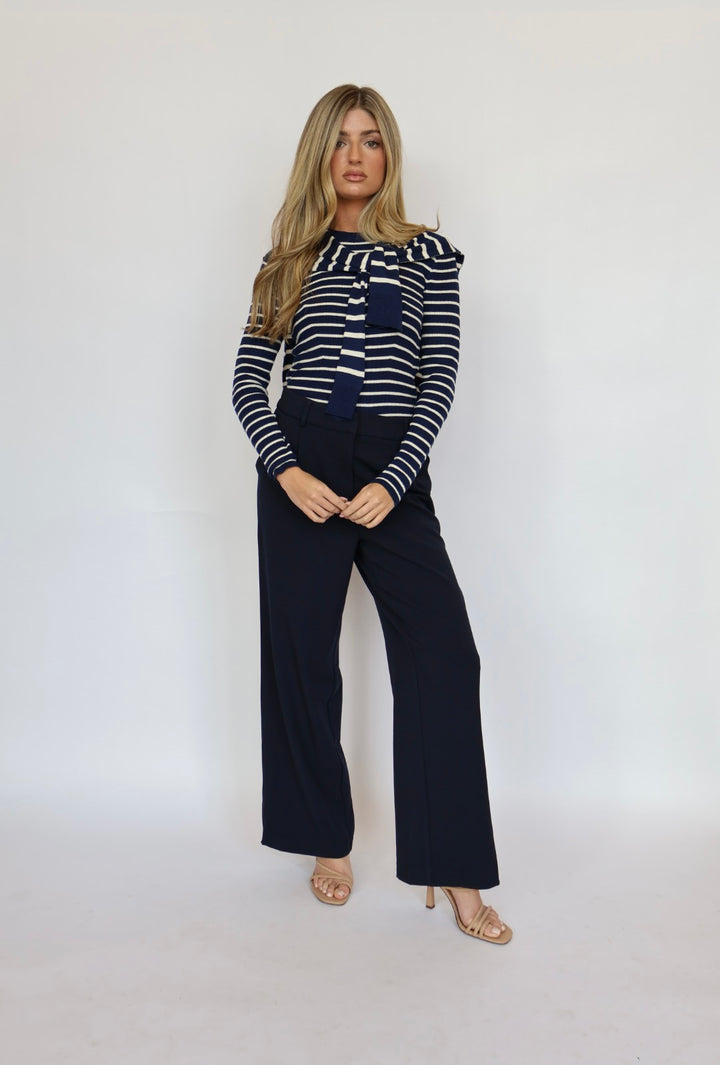 Stripe Long Sleeve Top with Cardigan