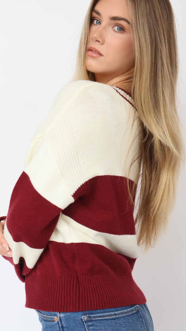 Thread & Supply Tabitha Burgundy Stripe Sweater