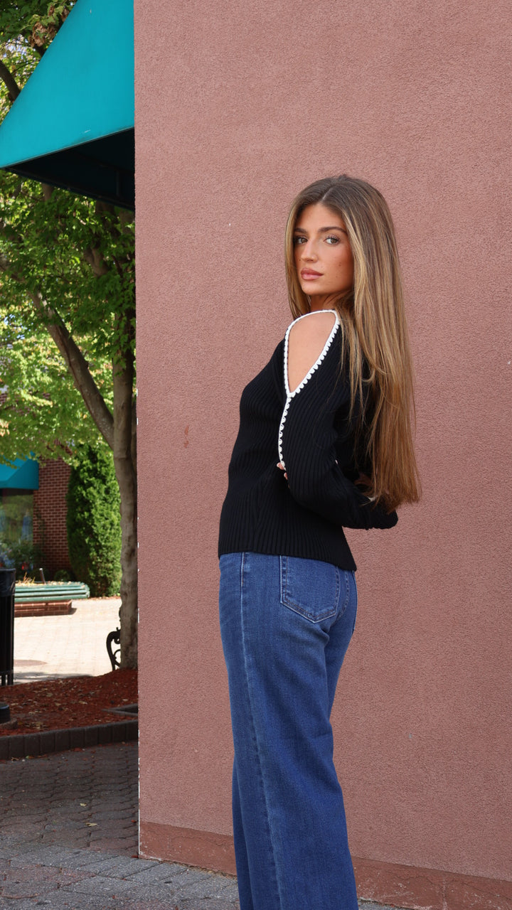 Elan Solid Cold Shoulder Sweater