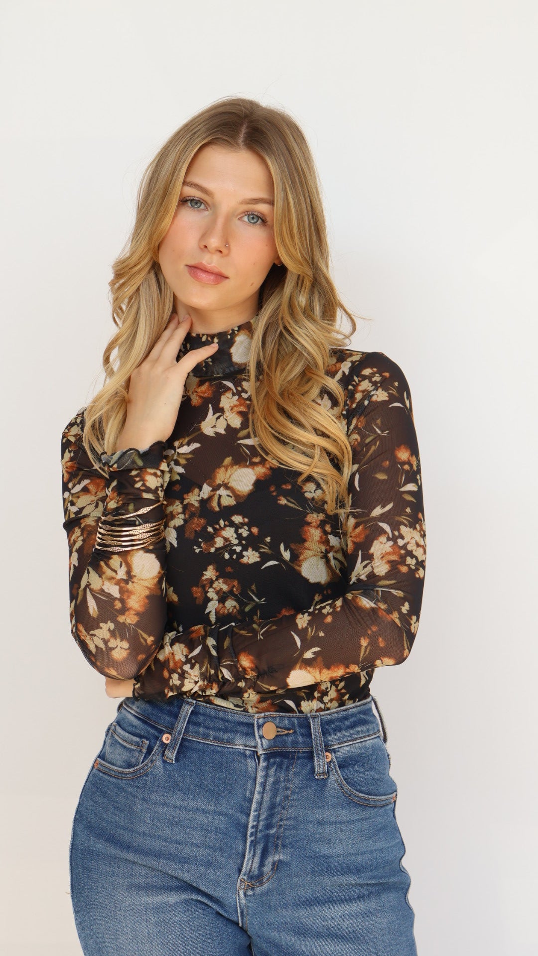 Lost + Wander Moonlit Meadow Mesh Floral Print Top