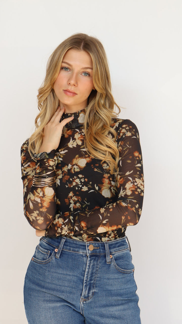 Lost + Wander Moonlit Meadow Mesh Floral Print Top