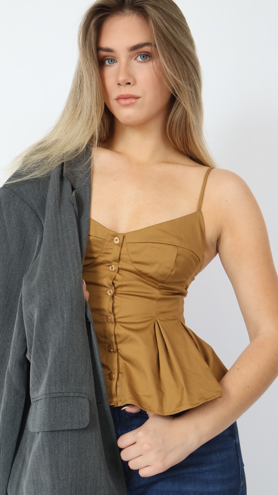 Button Front Bustier Top