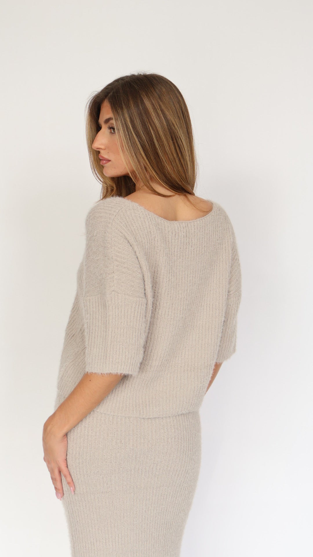 Eyelash V Neck Ribbed Sweater