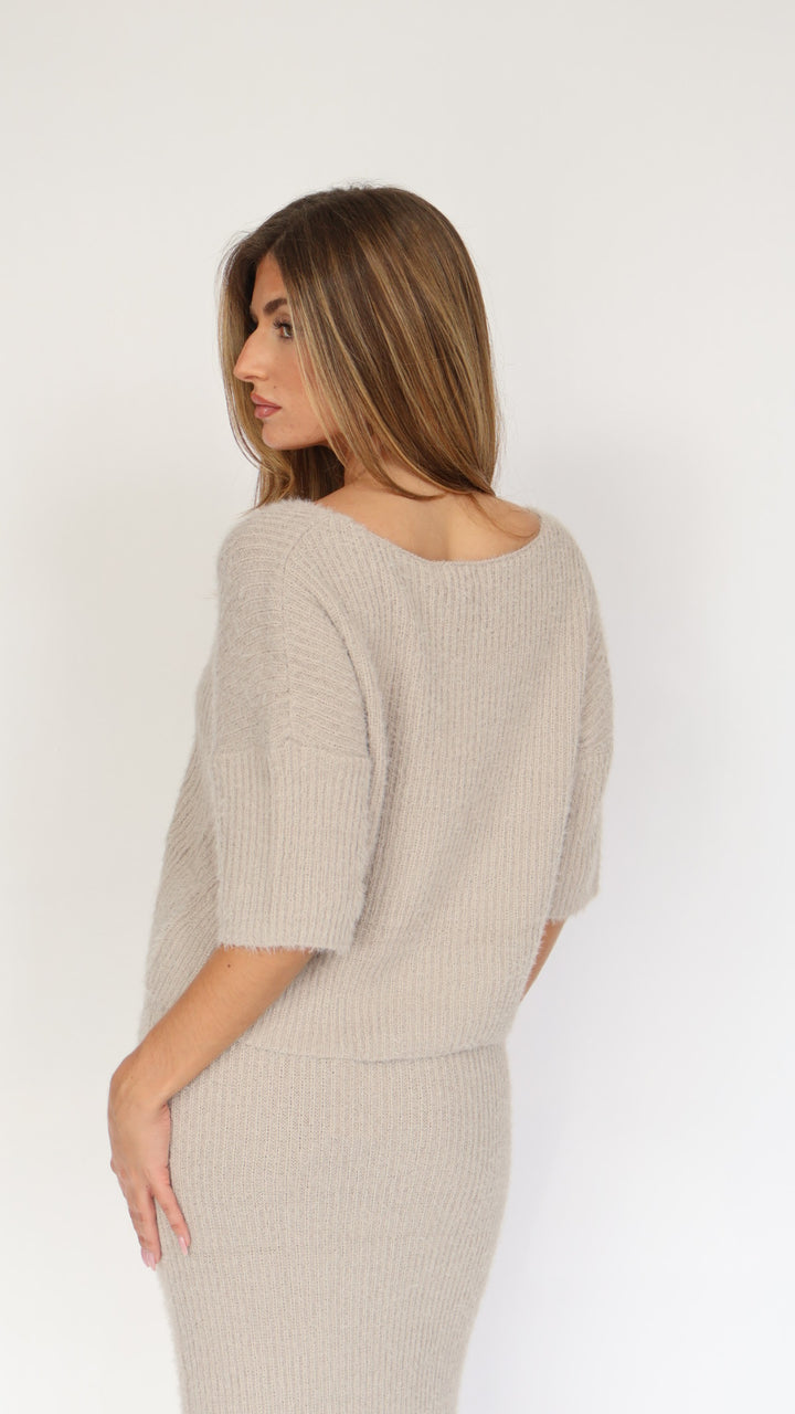 Eyelash V Neck Ribbed Sweater